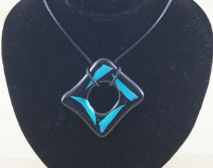 Dichroic glass pendant with cord, boxed. #P093